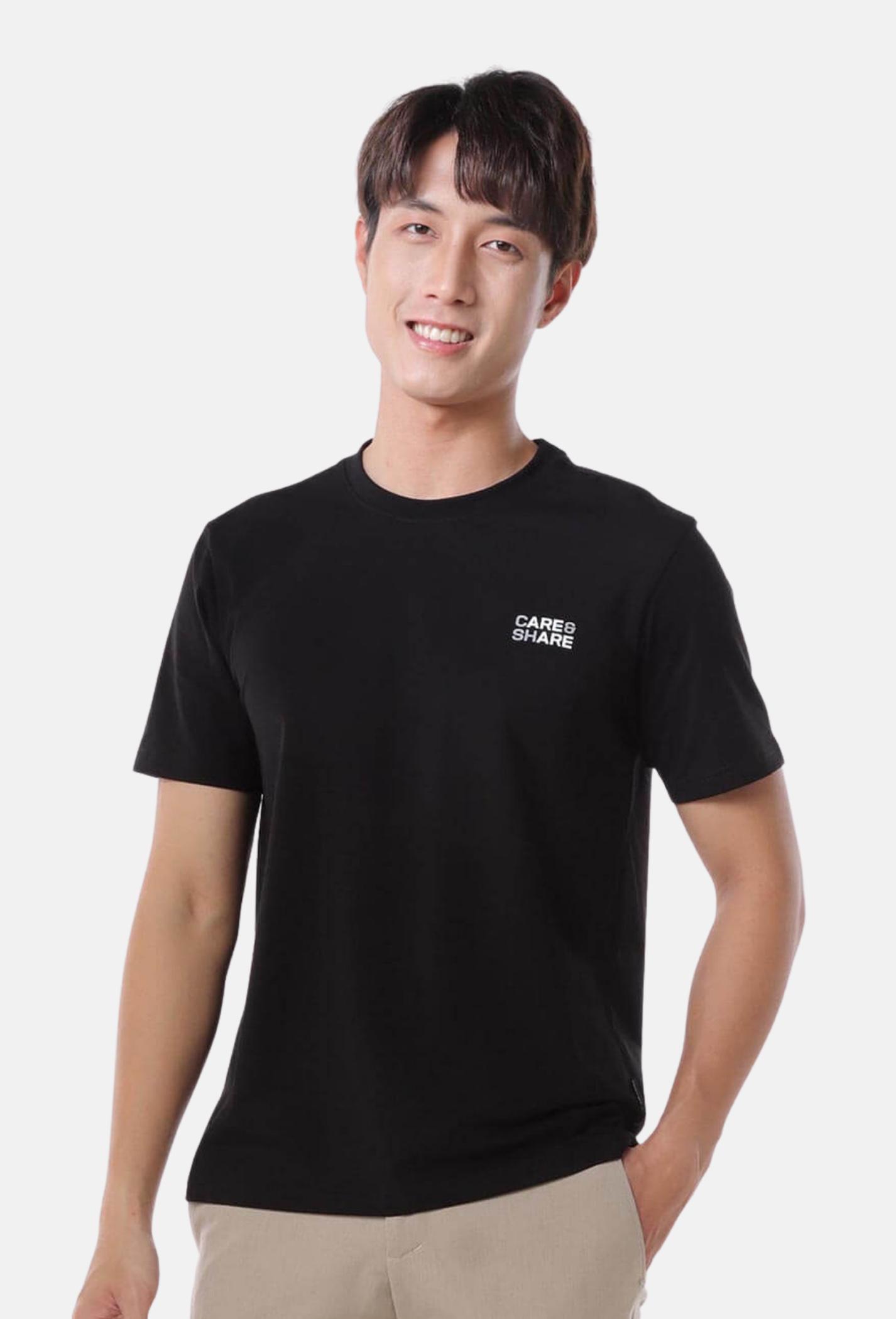 Áo thun nam Cotton Compact phiên bản Premium in Care & Share Typography màu đen - undefined