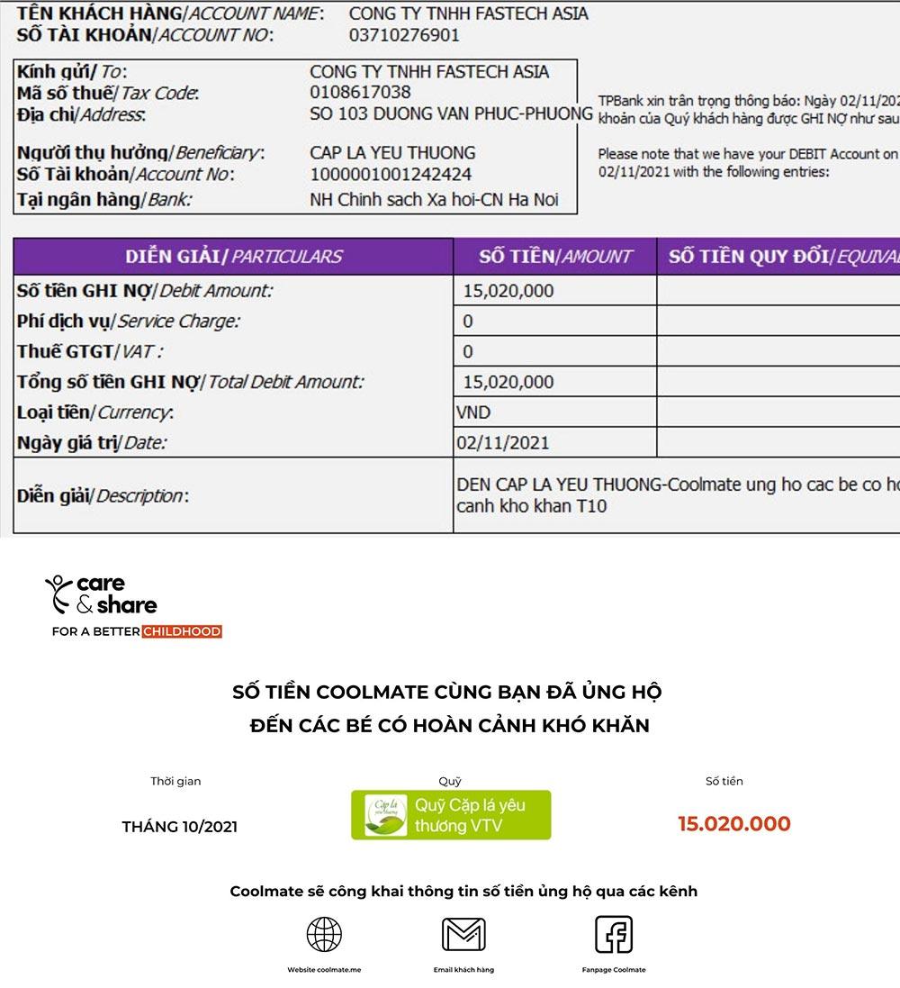 quỹ care&share coolmate tháng 10