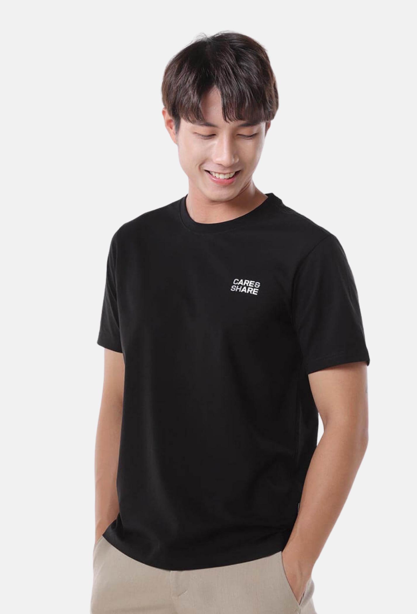 Áo thun nam Cotton Compact phiên bản Premium in Care & Share Typography màu đen - undefined