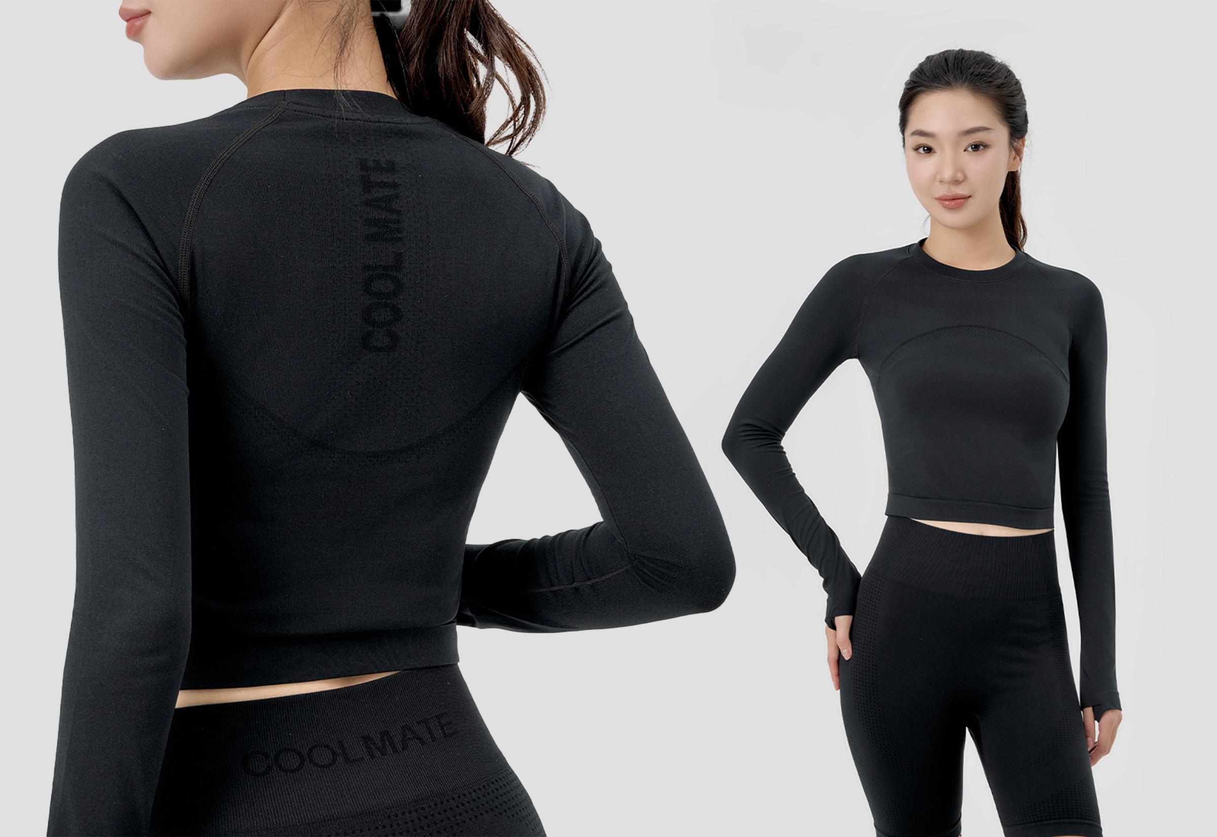 Croptop dài tay thể thao Vital Seamless - Đen 