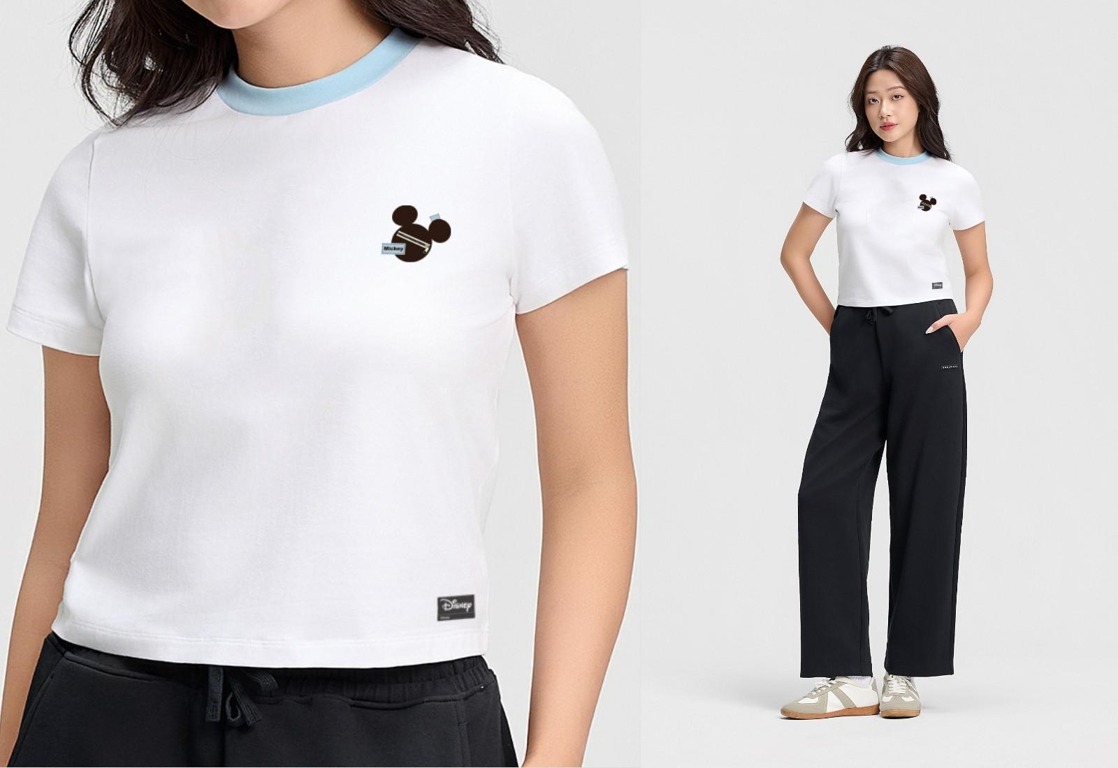 Áo thun Baby Tee Cotton Compact phối viền xanh Mickeychain