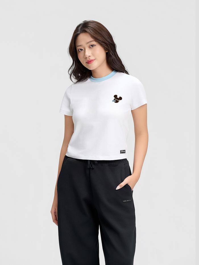 Áo thun Baby Tee Cotton Compact phối viền xanh Mickeychain - undefined