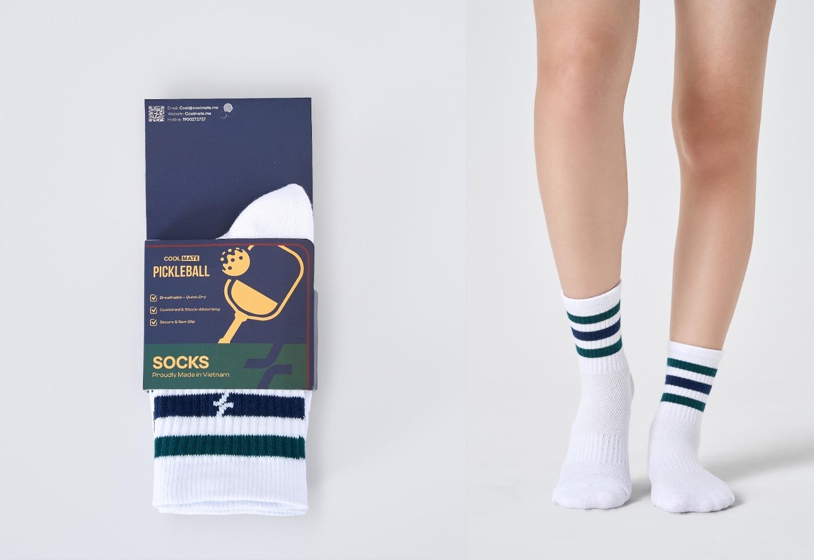 Tất Pickleball Cổ Trung Stripes Crew