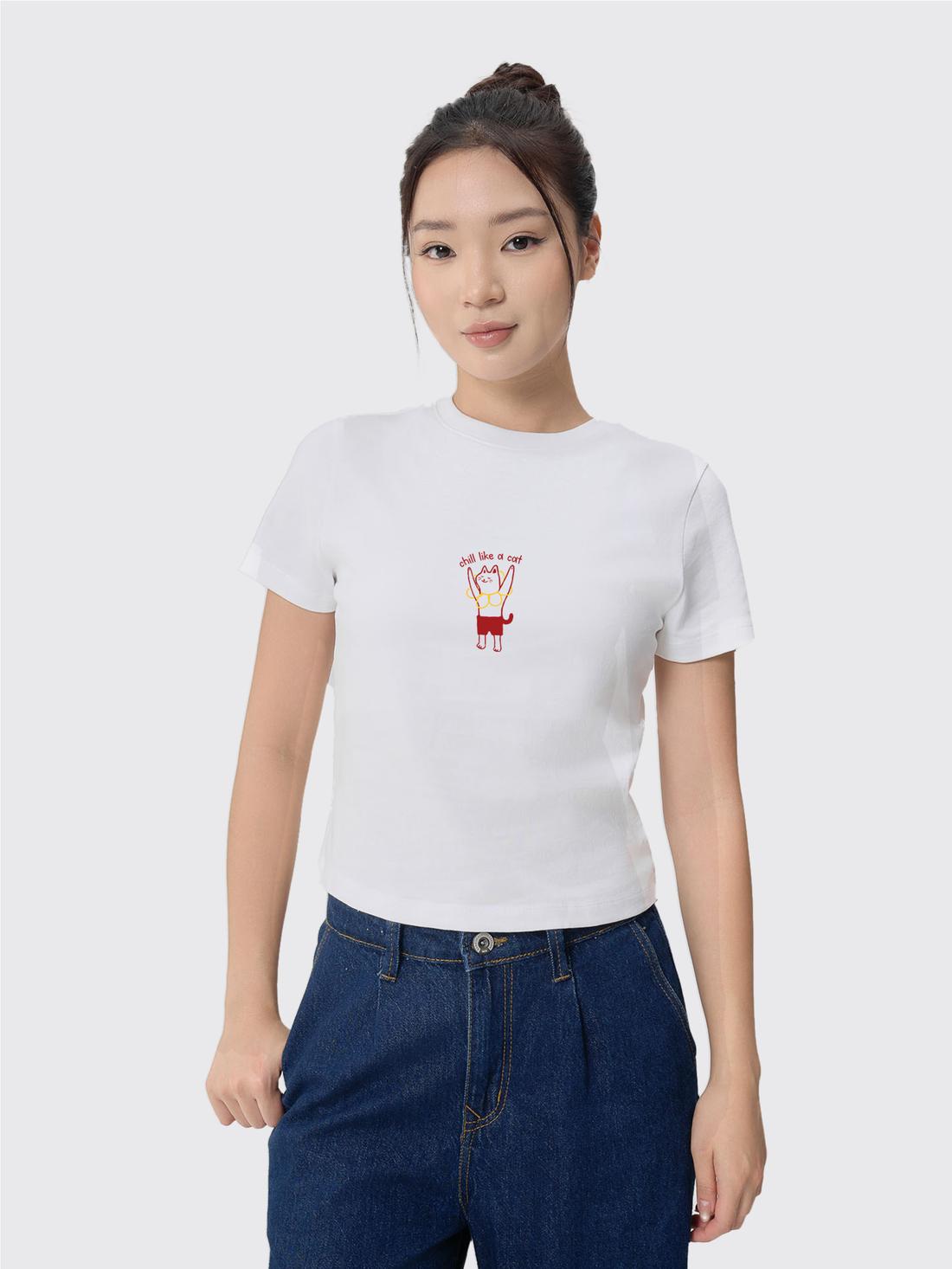 Áo thun nữ Baby Tee 100% Cotton Chill like a Cat - undefined
