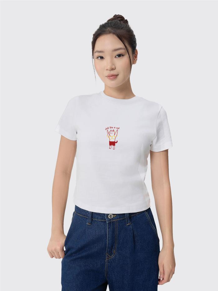 Áo thun nữ Baby Tee 100% Cotton Chill like a Cat - undefined