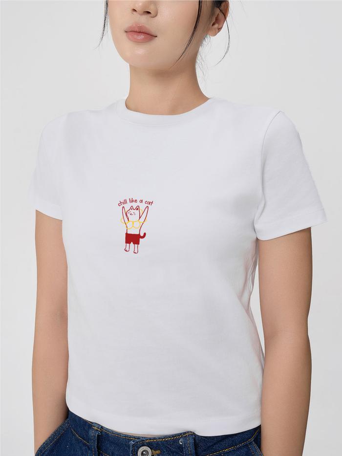 Áo thun nữ Baby Tee 100% Cotton Chill like a Cat - undefined