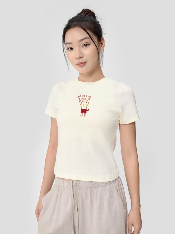 Áo thun nữ Baby Tee 100% Cotton Chill like a Cat - undefined