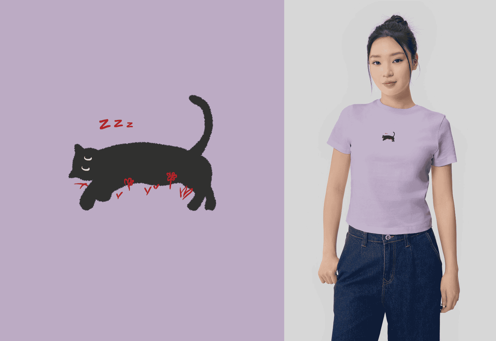 Áo thun nữ Baby Tee 100% Cotton Mèo lười