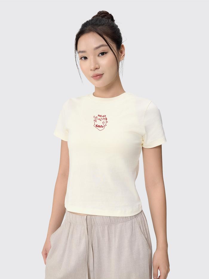 Áo thun nữ Baby Tee 100% Cotton Relax Cat - undefined
