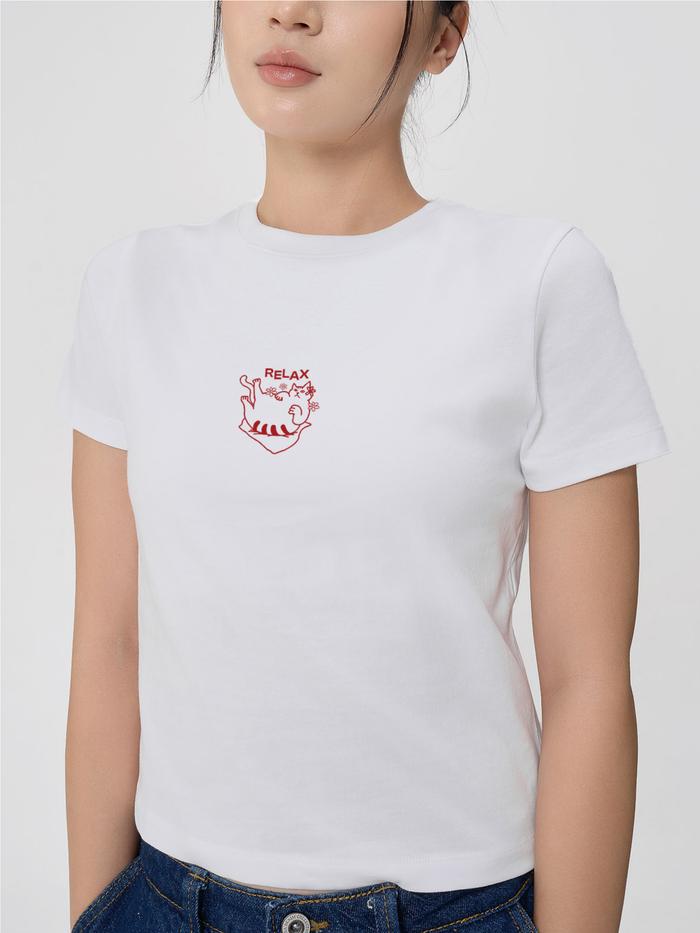 Áo thun nữ Baby Tee 100% Cotton Relax Cat - undefined